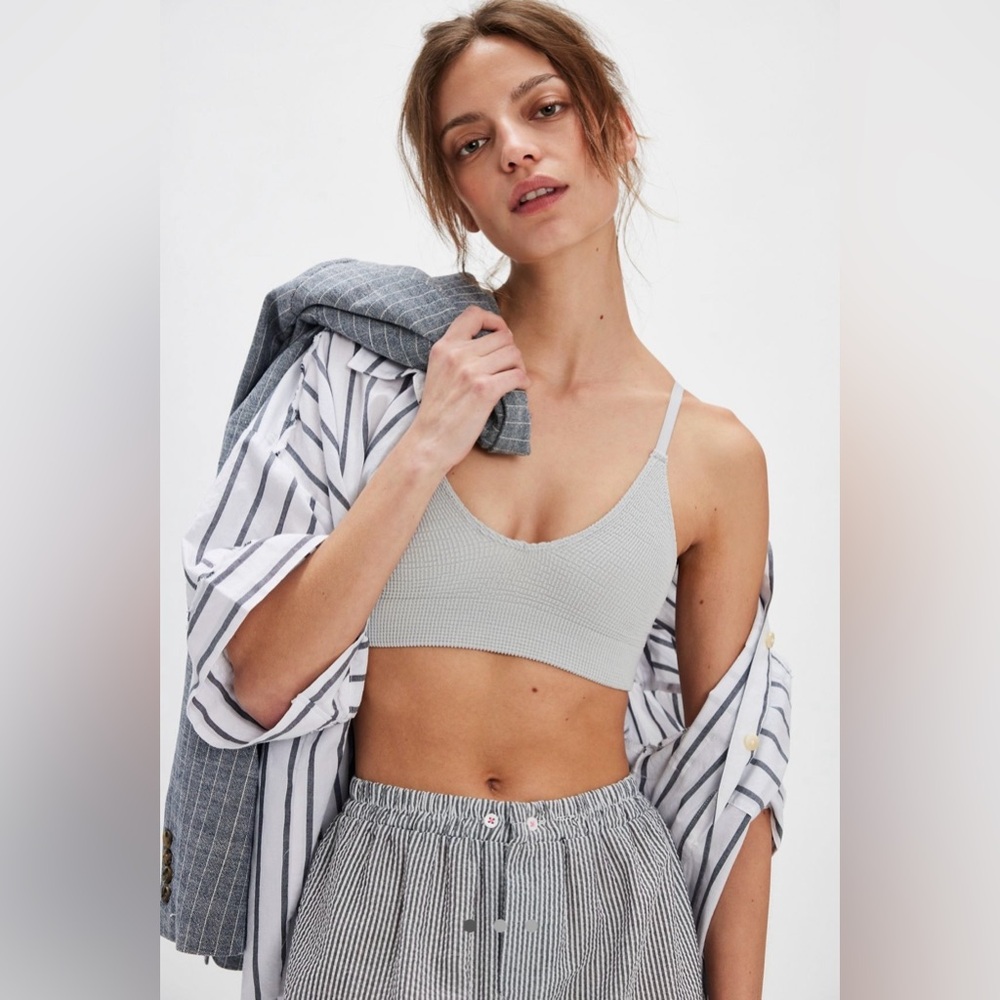 The Rib I Reach For Free People Light Gray Textured Bralette